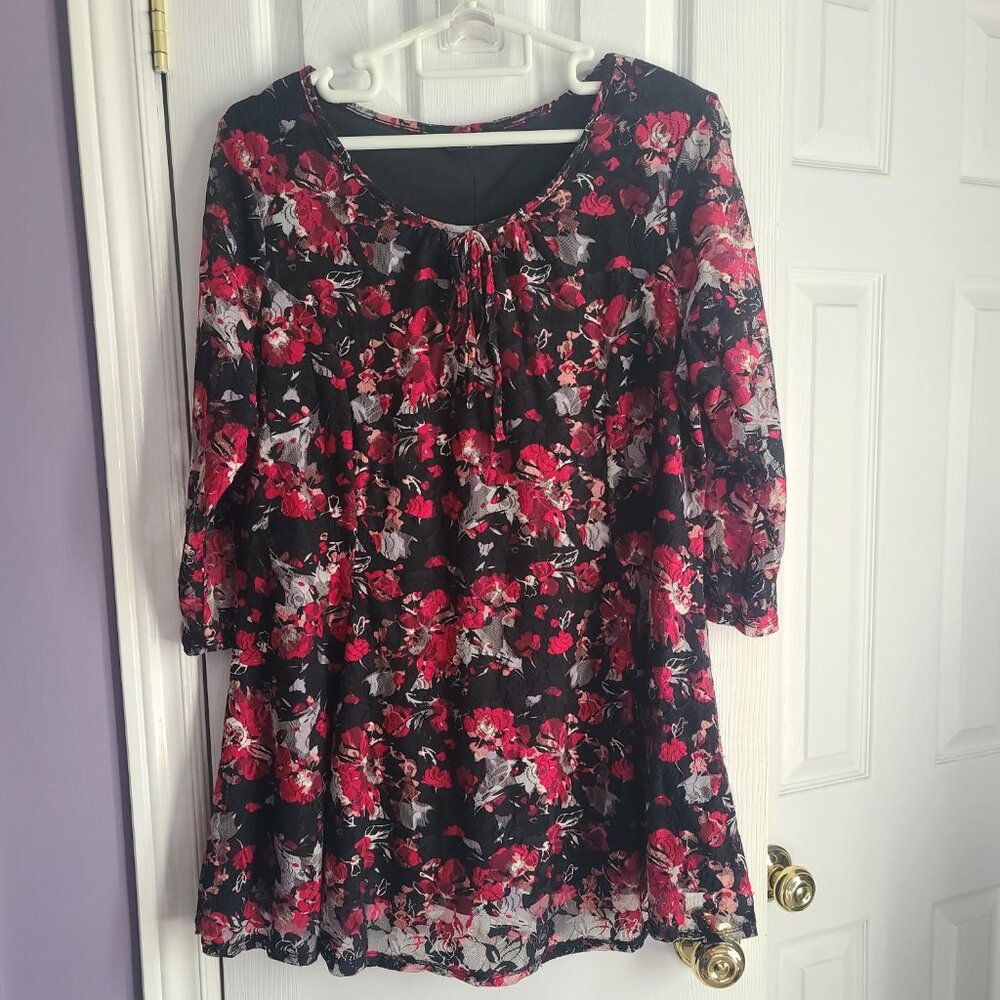 Yours UK Black & Red Floral Swing Top